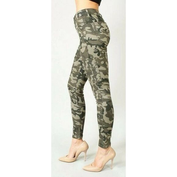 KANCAN Women’s Green Camo Nature Style High Rise Skinny Cargo Jeans Size 13/30 S - Picture 1 of 6